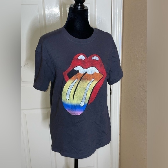 H&M Tops - H&M Women's Casual The Rolling Stones Logo Gray Short Sleeve T-Shirt Top Small